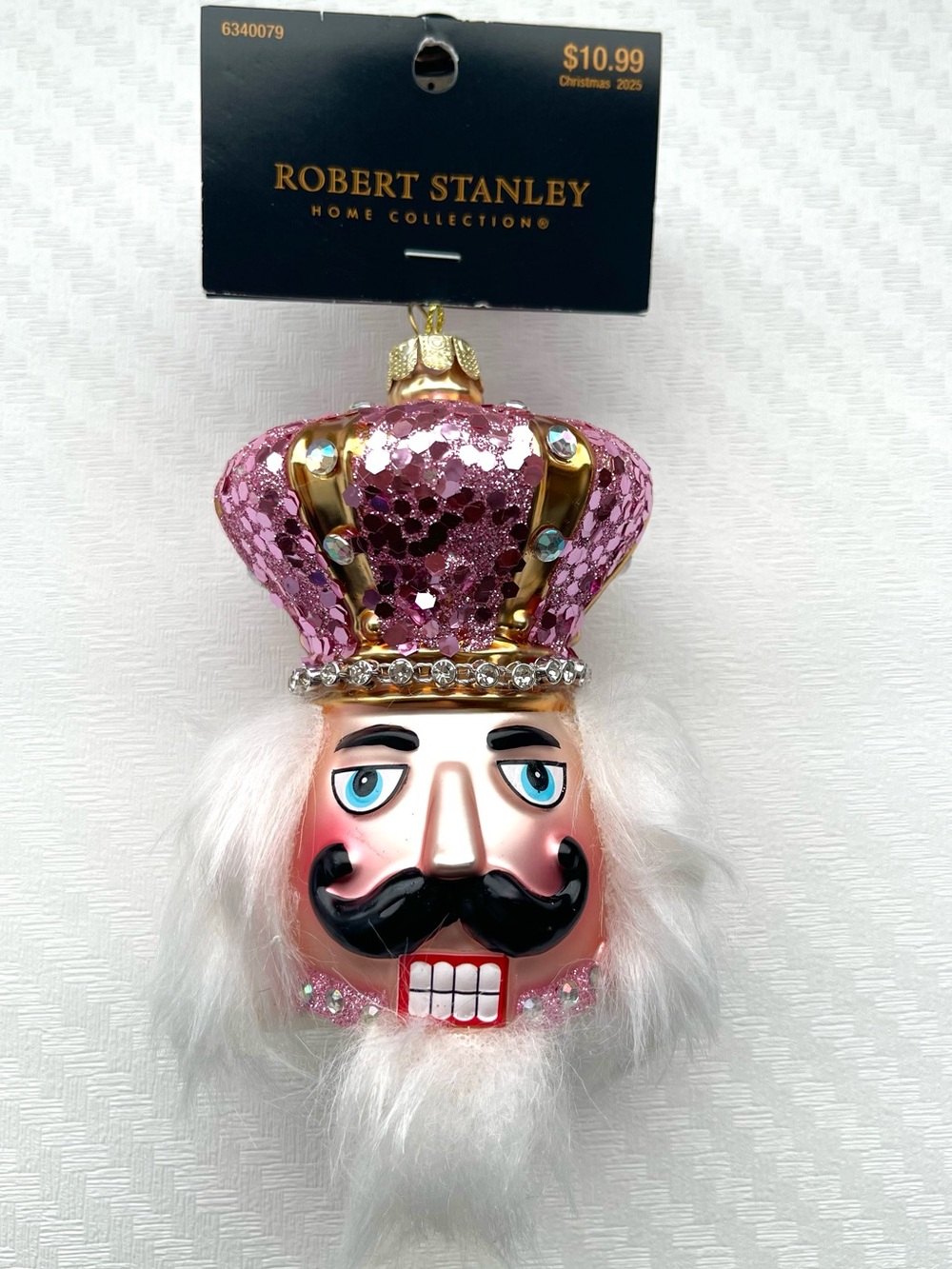 ROBERT STANLEY Glass Nutcracker Head Ornament Glitter Crown Christmas Tree NWT